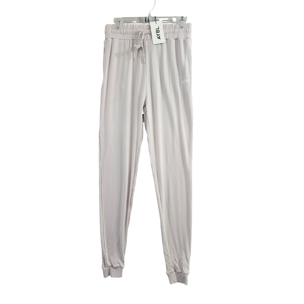 AYBL Studio Joggers Womens Medium Sand Grey Solid Cotton Blend Drawstring Pants